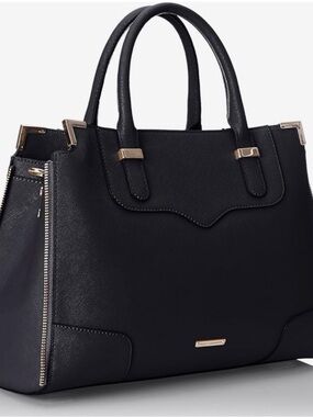 Rebecca Minkoff Black Saffiano Satchel with Gold Hardware New